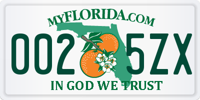 FL license plate 0025ZX