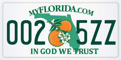 FL license plate 0025ZZ