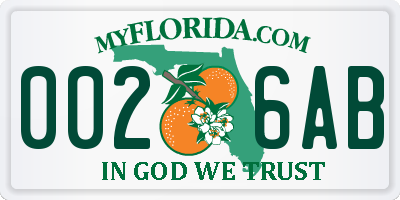 FL license plate 0026AB