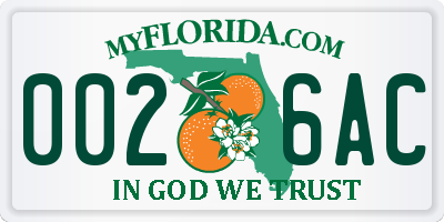 FL license plate 0026AC