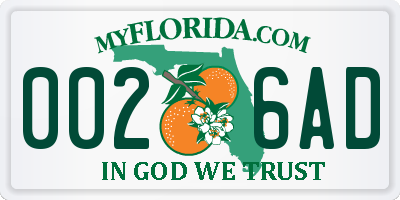 FL license plate 0026AD