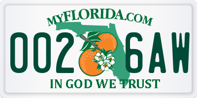 FL license plate 0026AW