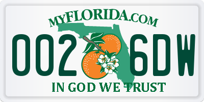 FL license plate 0026DW