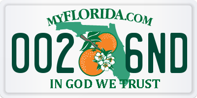 FL license plate 0026ND