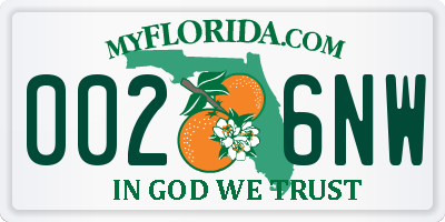 FL license plate 0026NW