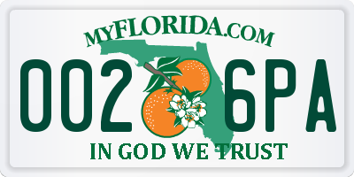 FL license plate 0026PA