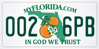 FL license plate 0026PB