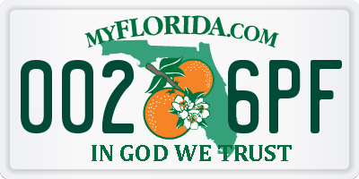 FL license plate 0026PF