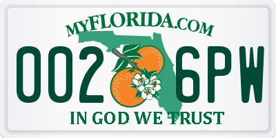 FL license plate 0026PW