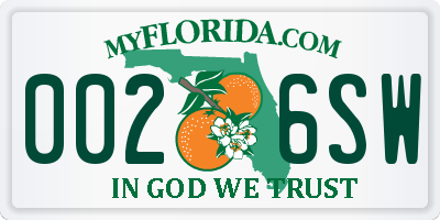 FL license plate 0026SW