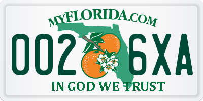 FL license plate 0026XA