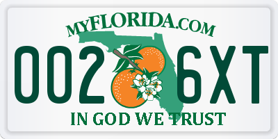 FL license plate 0026XT