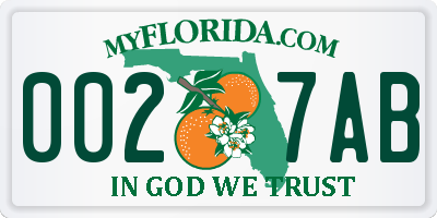 FL license plate 0027AB