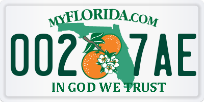 FL license plate 0027AE