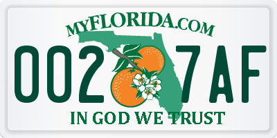 FL license plate 0027AF