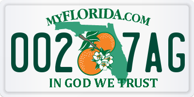 FL license plate 0027AG