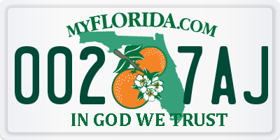 FL license plate 0027AJ