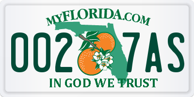 FL license plate 0027AS