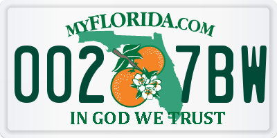 FL license plate 0027BW