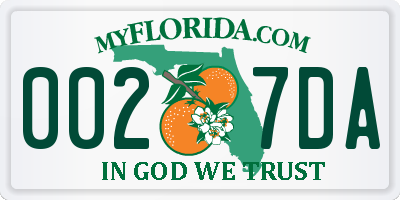 FL license plate 0027DA