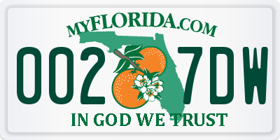 FL license plate 0027DW