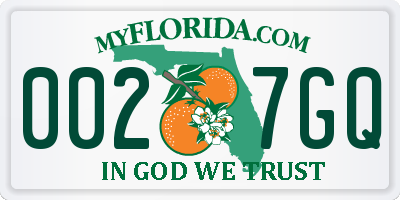 FL license plate 0027GQ