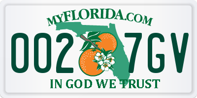 FL license plate 0027GV