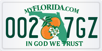 FL license plate 0027GZ