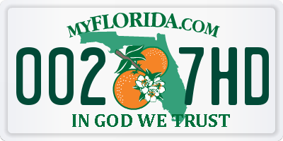 FL license plate 0027HD