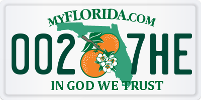 FL license plate 0027HE