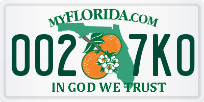 FL license plate 0027KO