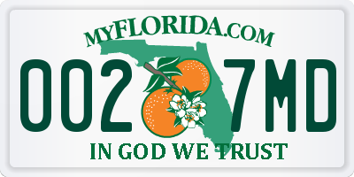 FL license plate 0027MD