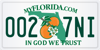 FL license plate 0027NI