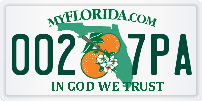 FL license plate 0027PA