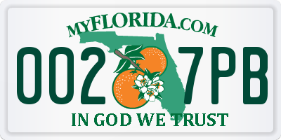 FL license plate 0027PB
