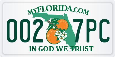 FL license plate 0027PC