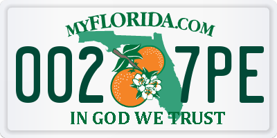 FL license plate 0027PE