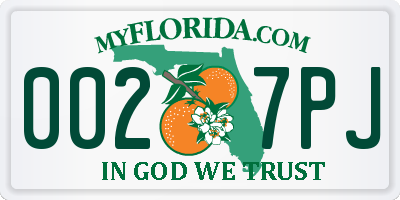 FL license plate 0027PJ