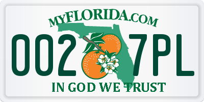 FL license plate 0027PL