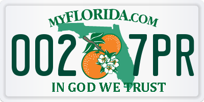 FL license plate 0027PR