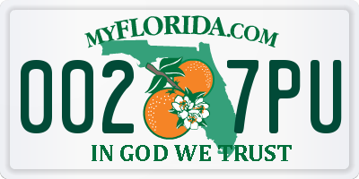 FL license plate 0027PU