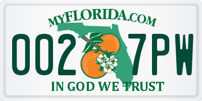 FL license plate 0027PW