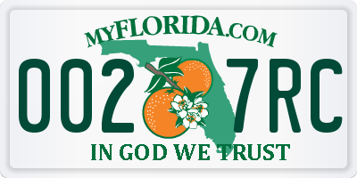 FL license plate 0027RC