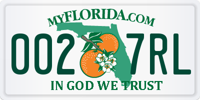 FL license plate 0027RL