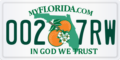 FL license plate 0027RW