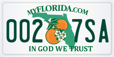 FL license plate 0027SA