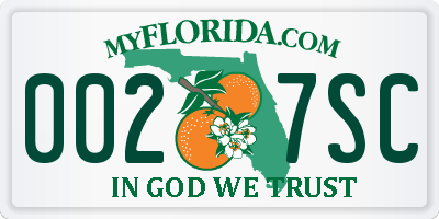 FL license plate 0027SC