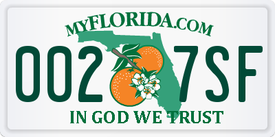 FL license plate 0027SF