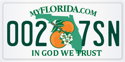 FL license plate 0027SN