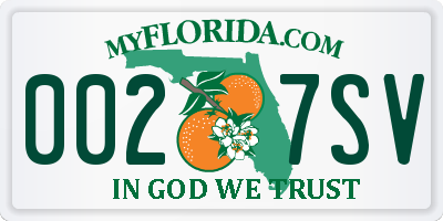 FL license plate 0027SV